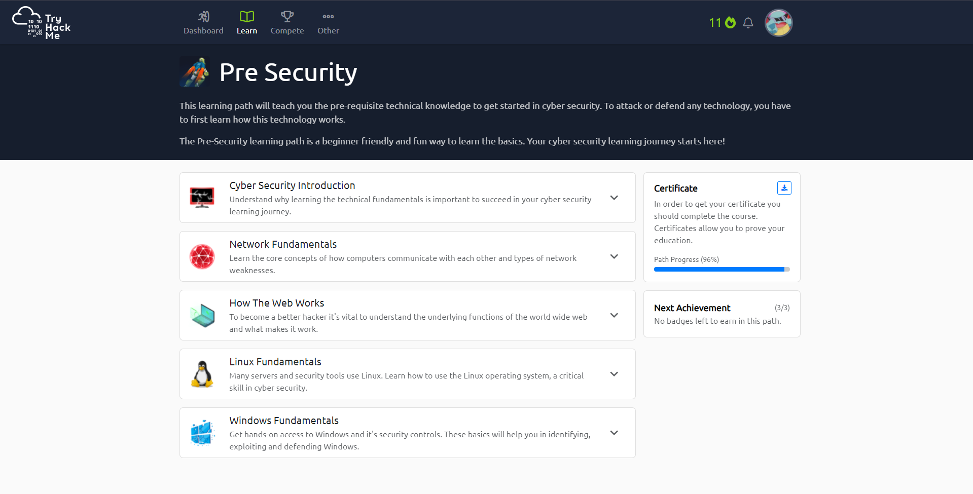 Pre-Security Learning Path overview